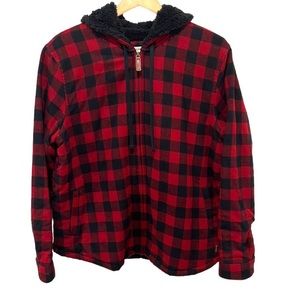 L.L. Bean Plaid Sherpa Lined Zip-Up Hooded Jacket